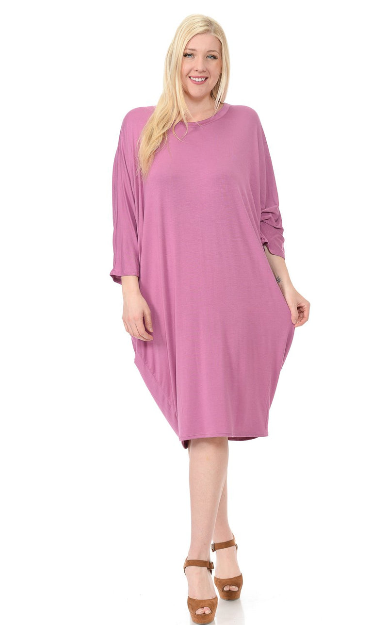 Side Draped Dolman Sleeve Dress Plus Size