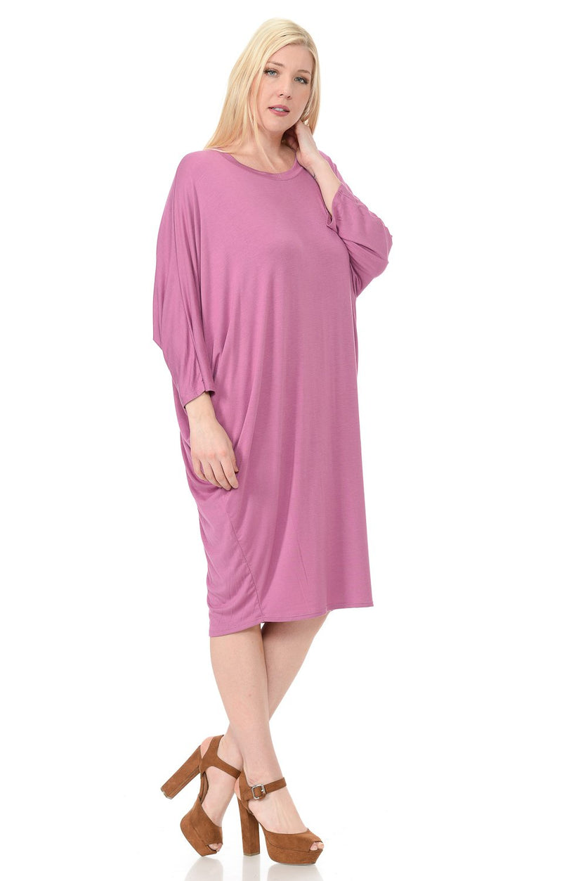 Side Draped Dolman Sleeve Dress Plus Size