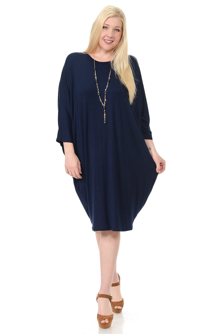 Side Draped Dolman Sleeve Dress Plus Size