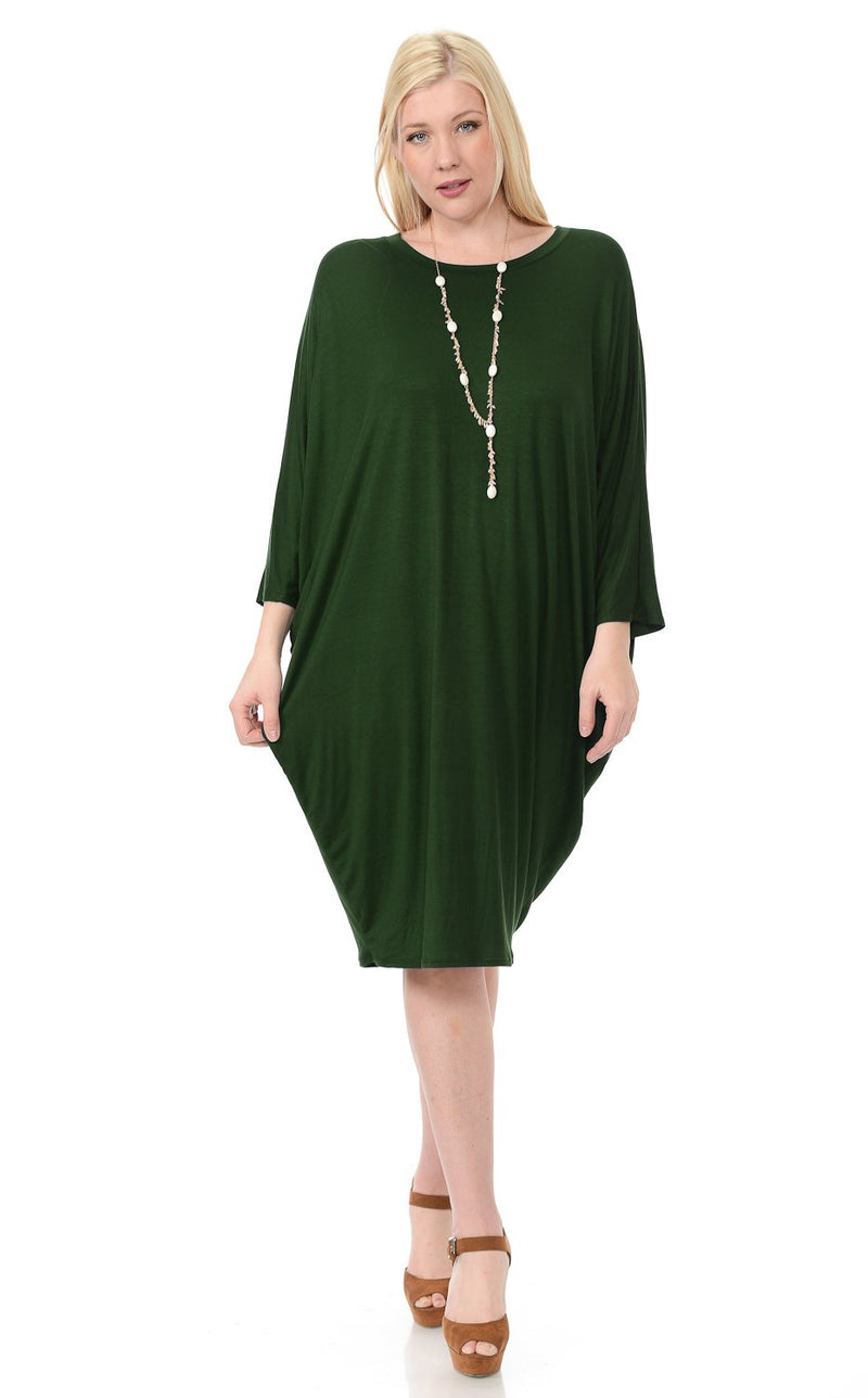 Side Draped Dolman Sleeve Dress Plus Size