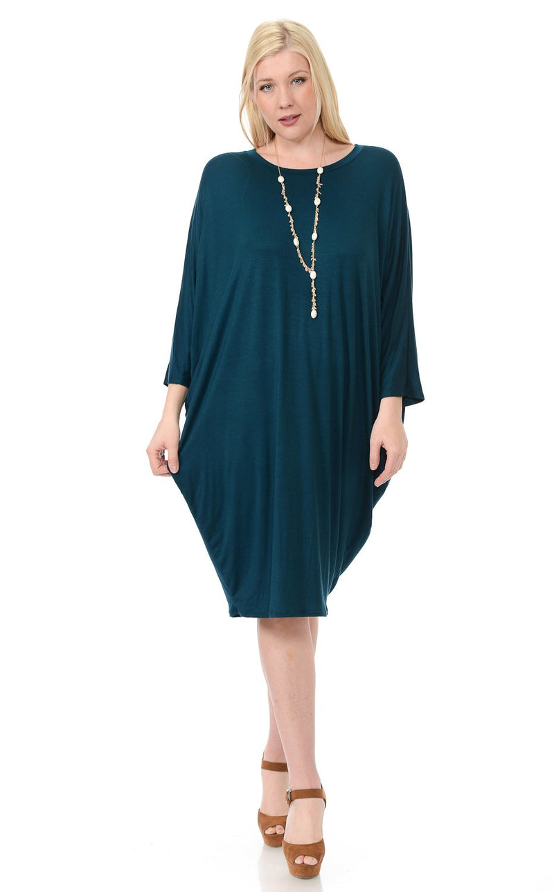 Side Draped Dolman Sleeve Dress Plus Size