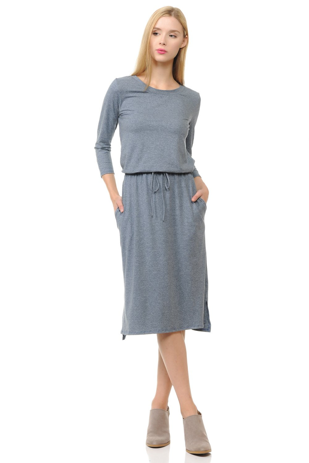 Relaxed Midi Dress with Elastic Waist Heather Two Tone