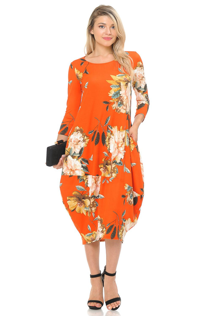 Cocoon Midi Dress With Pocket Floral Print