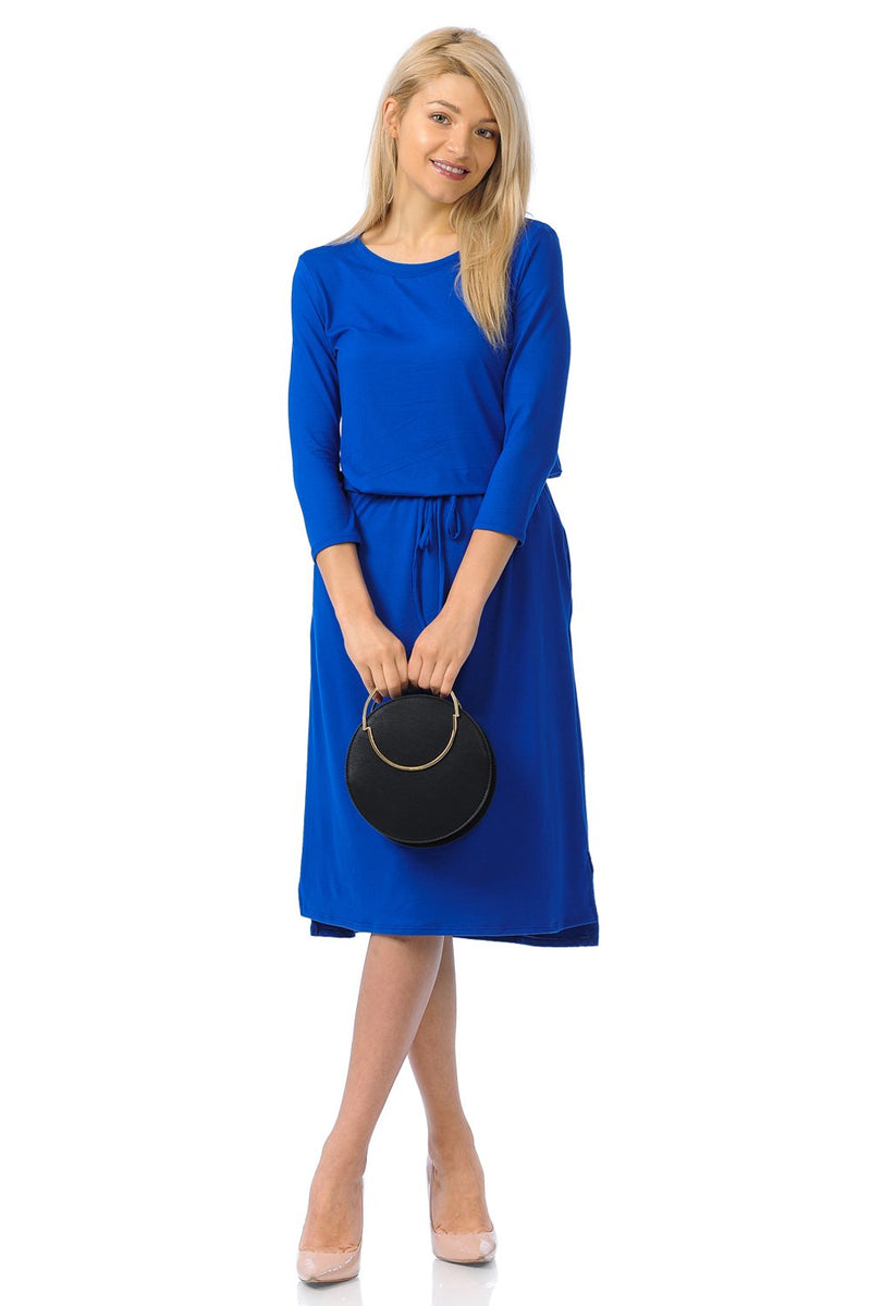 Relaxed Midi Dress with Elastic Waist Solid