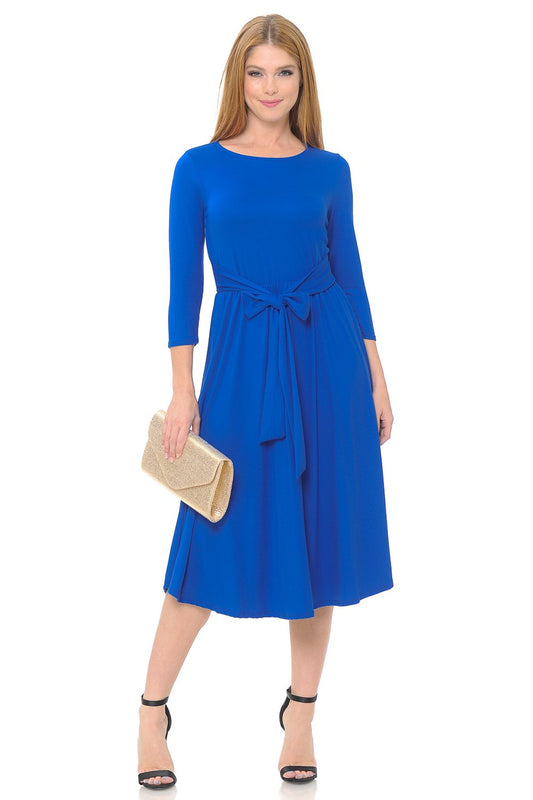 A-Line Midi Dress with Waist Tie
