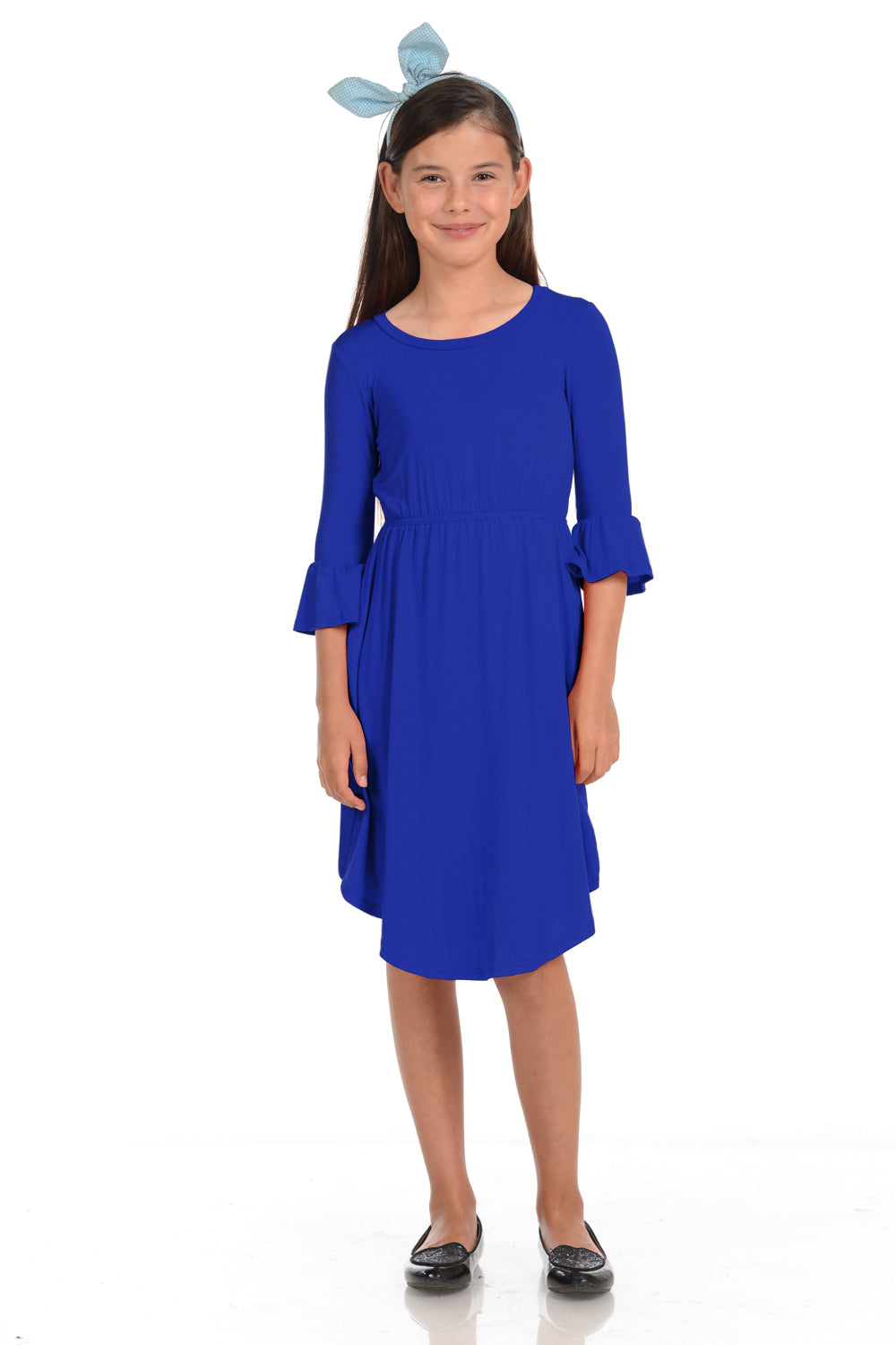 Fit and Flare Midi Dress with Bell Sleeve