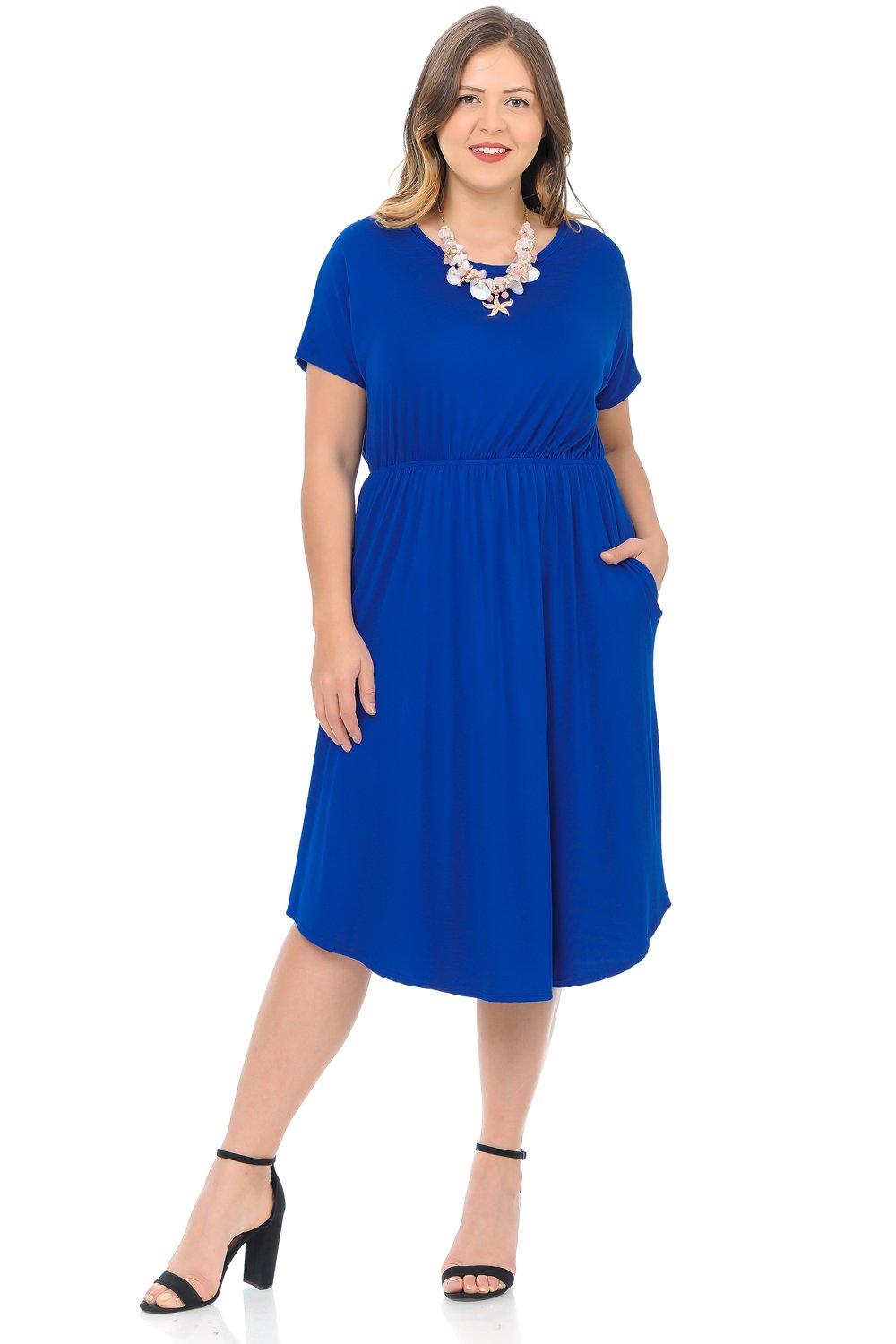Midi Dress with Pockets and Elastic Waist Plus Size
