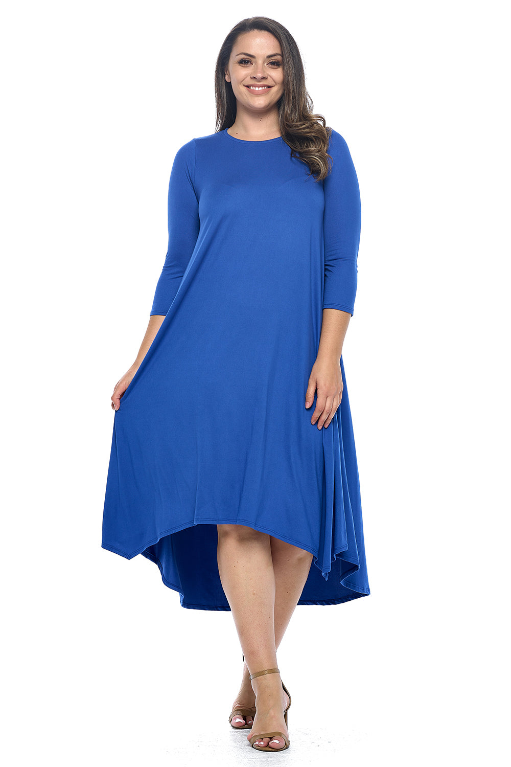 Asymmetric Hem Midi Dress Plus Size