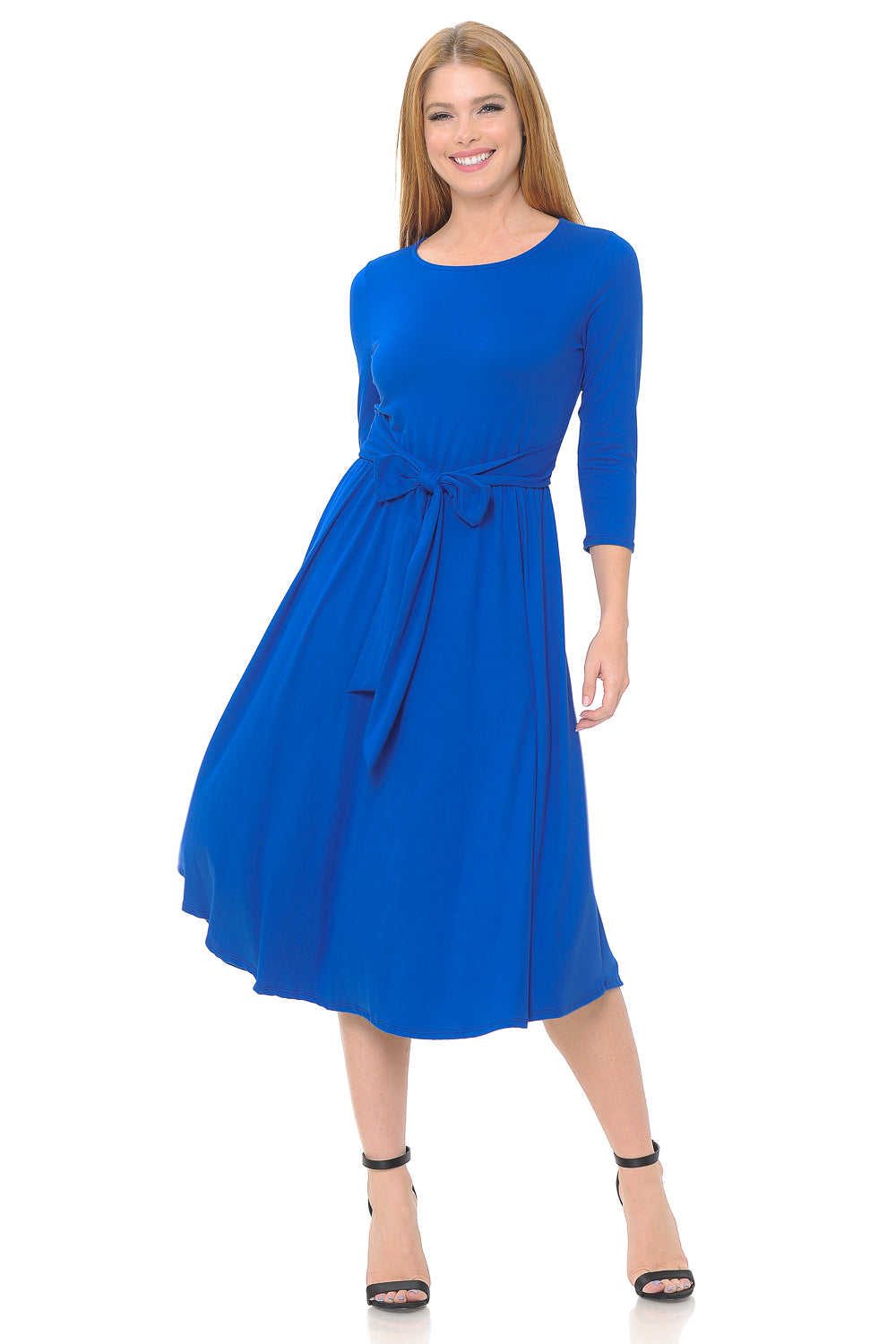 A-Line Midi Dress with Waist Tie