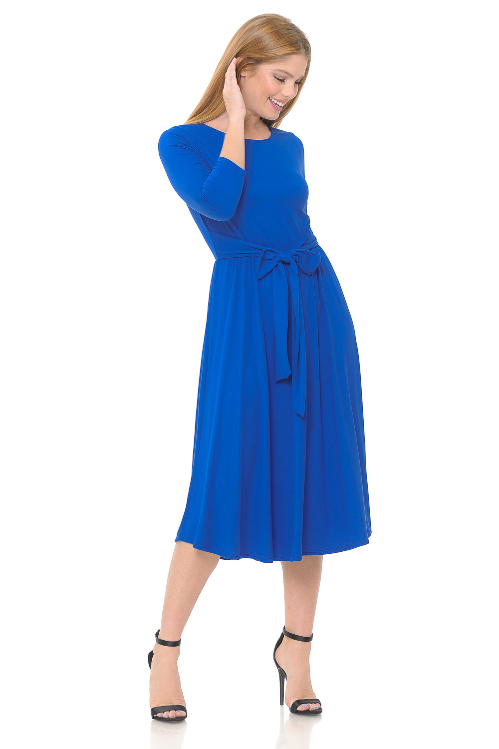 A-Line Midi Dress with Waist Tie