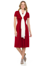 Short Sleeve Pleated Midi Dress with Pockets