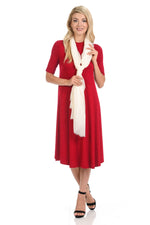 Mock Neck Trapeze Midi Dress