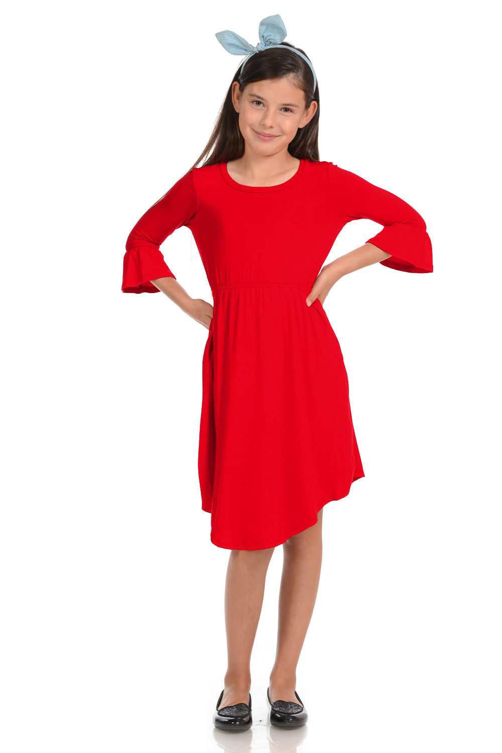 Fit and Flare Midi Dress with Bell Sleeve
