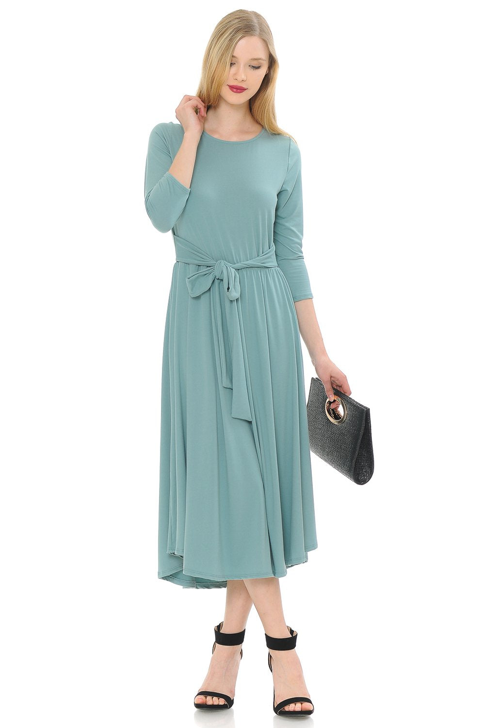 A-Line Midi Dress with Waist Tie