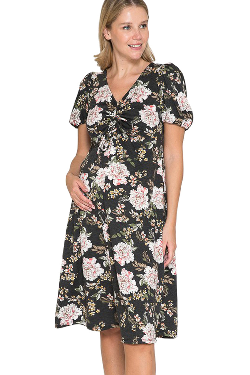 Front Cinch Floral Maternity Dress