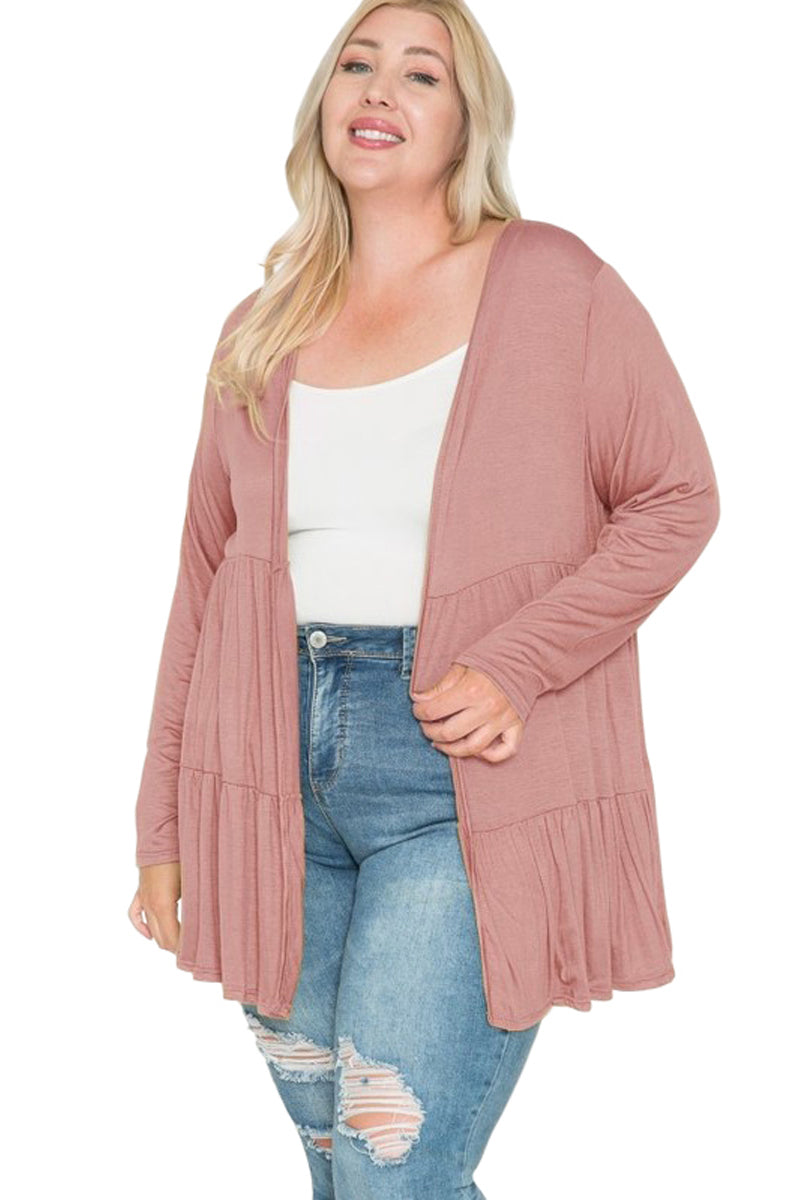 Open Front Tiered Cardigan Plus Size