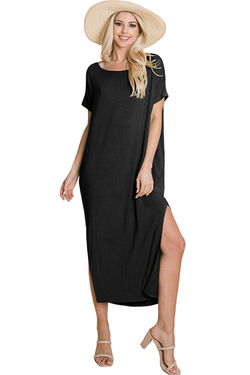 casual dress with slits Plus Size Summer Floral Slit High Waist Self Belted A Line Maxi Vacation Casual Dress In RED