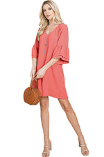 V-Neck Flounce Ruffle Sleeve Dress