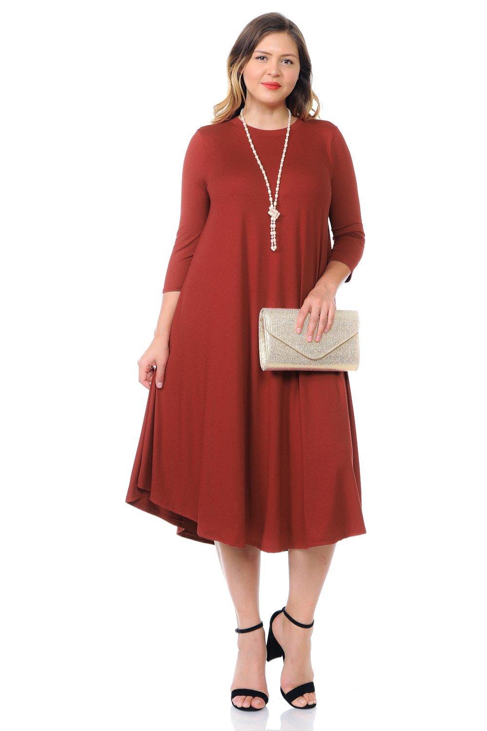 Swing Midi Dress Solid Plus Size