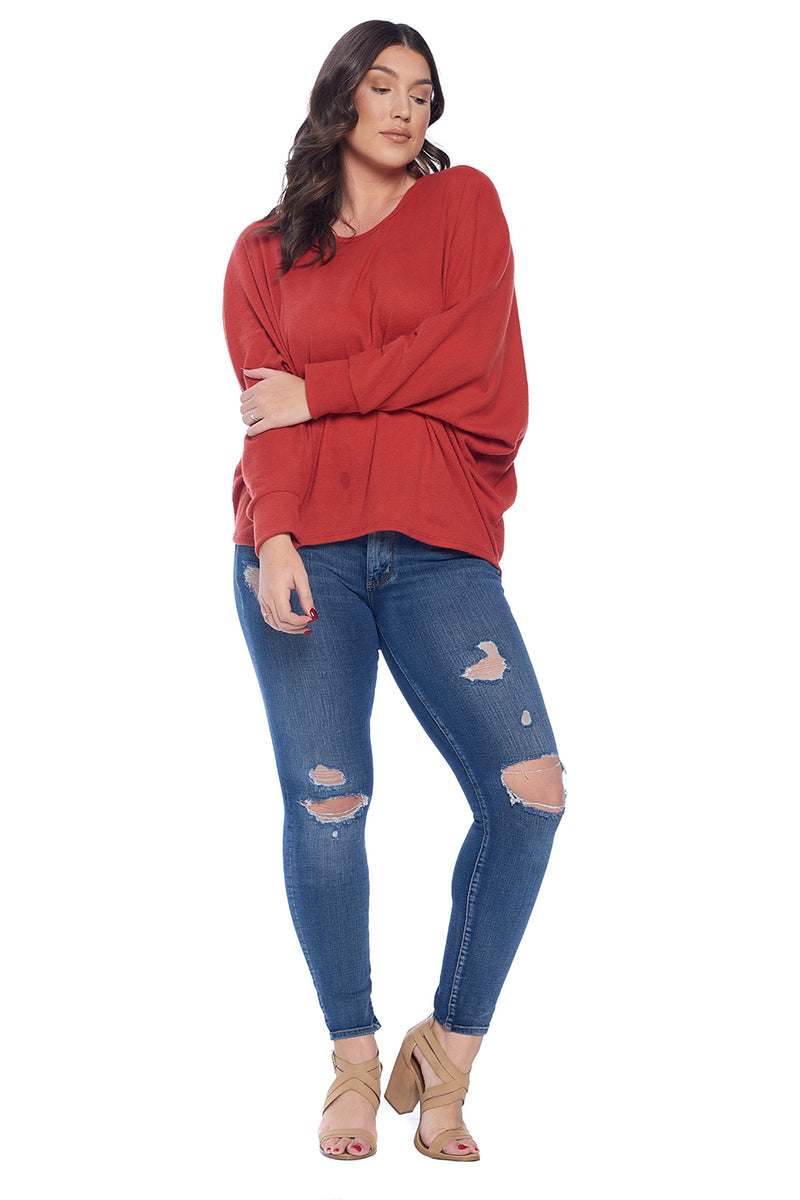 Waffle Dolman Sleeve Top Plus Size