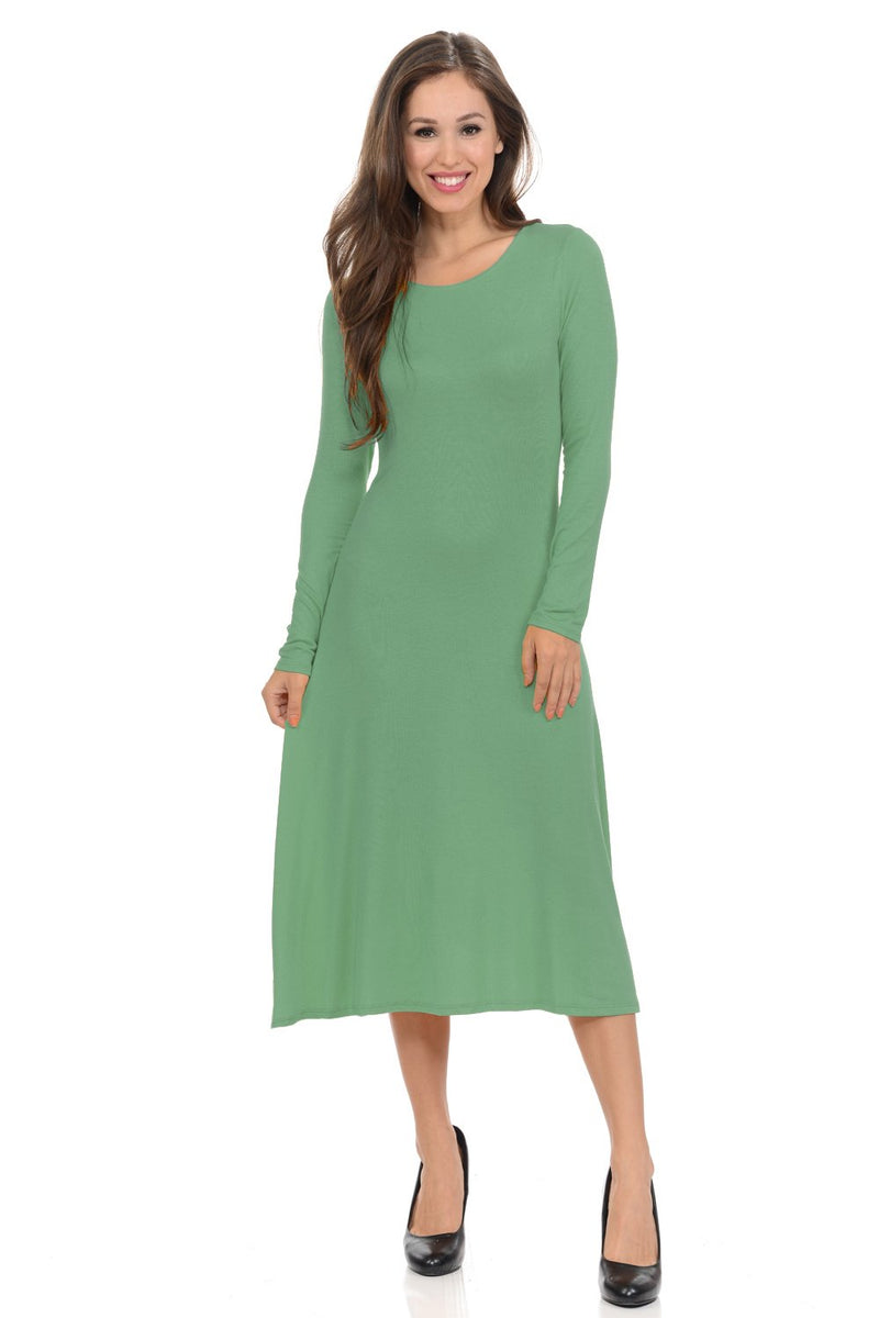Long Sleeve A-Line Midi Dress