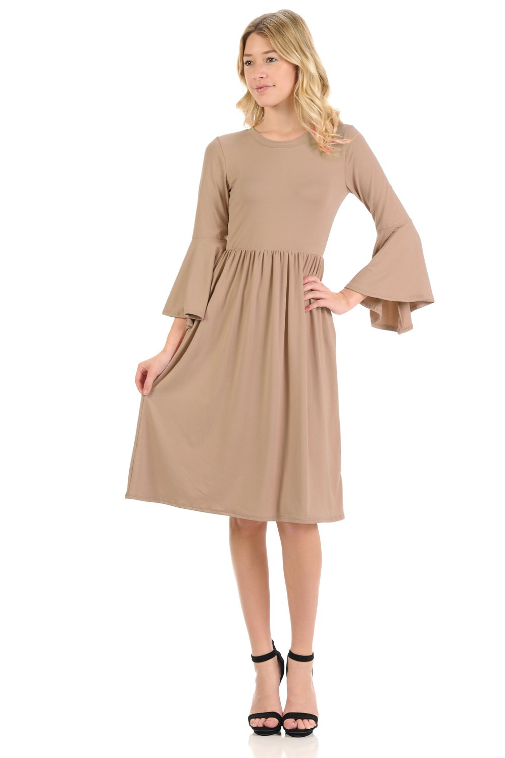 Fit and Flare Dress with Dramatic Bell Sleeve