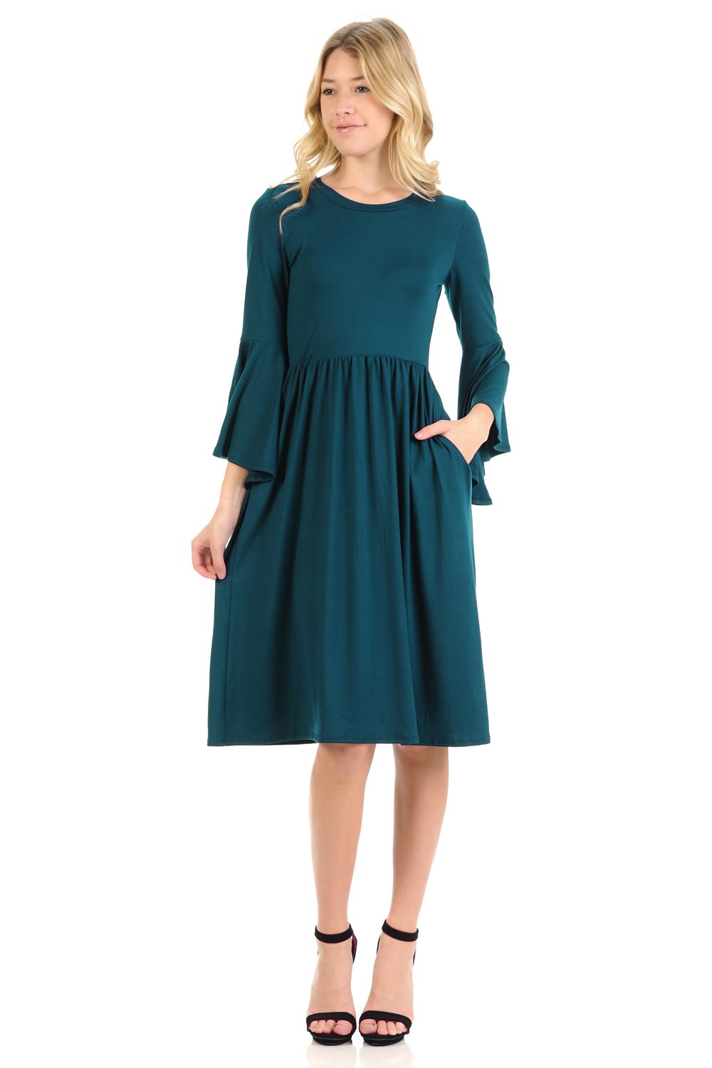 Fit and Flare Dress with Dramatic Bell Sleeve