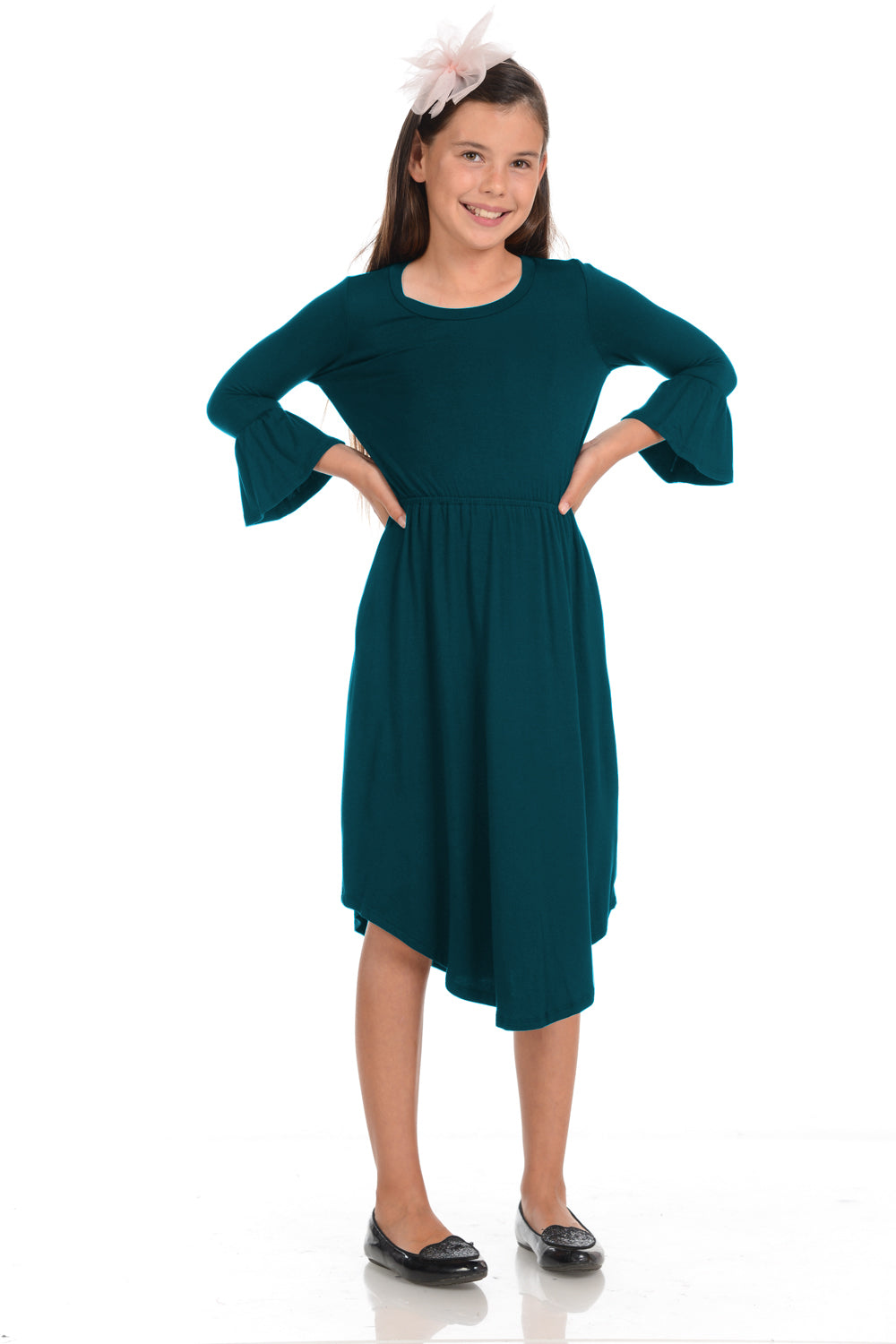 Fit and Flare Midi Dress with Bell Sleeve