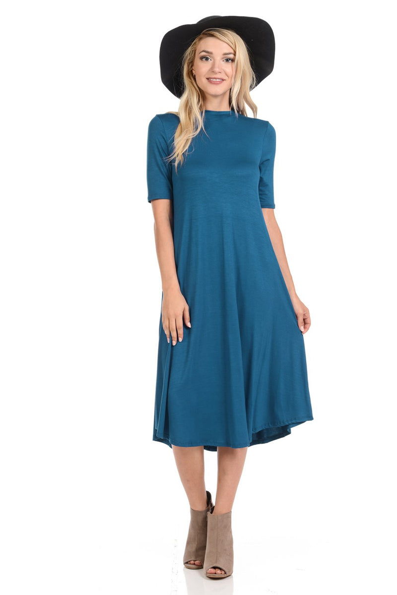 Mock Neck Trapeze Midi Dress
