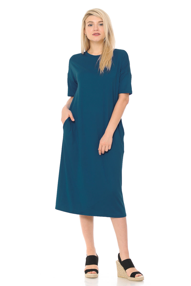 Midi Dress with Half-Sleeve and Pockets