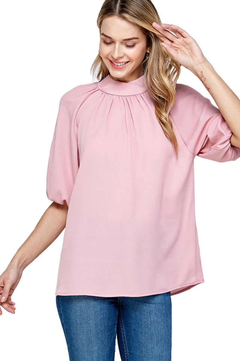 High Crossover Collar Blouse