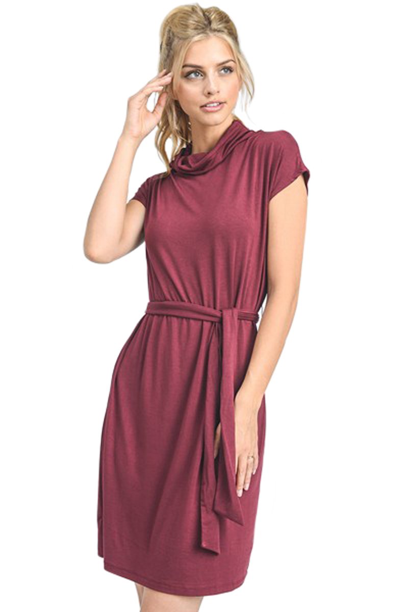 Drape Neck Dress with Belt