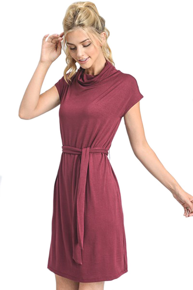 Drape Neck Dress with Belt