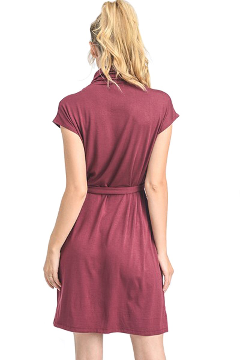 Drape Neck Dress with Belt