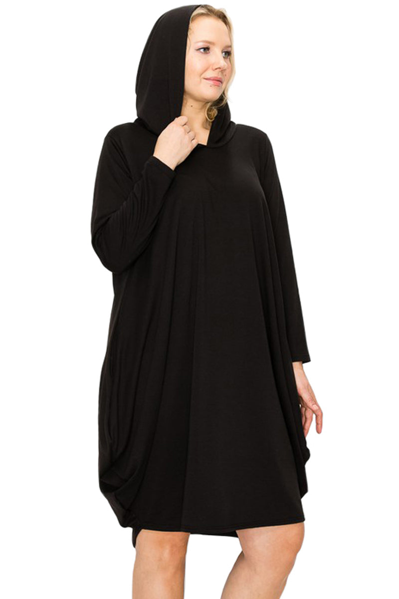 Side Drape Dress with Hoody Plus Size Black / X-Large Side Drape Dress with Hoody Plus Size Black / X-Large