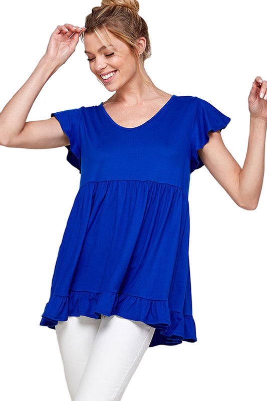 Ruffle Sleeve and Hem Top