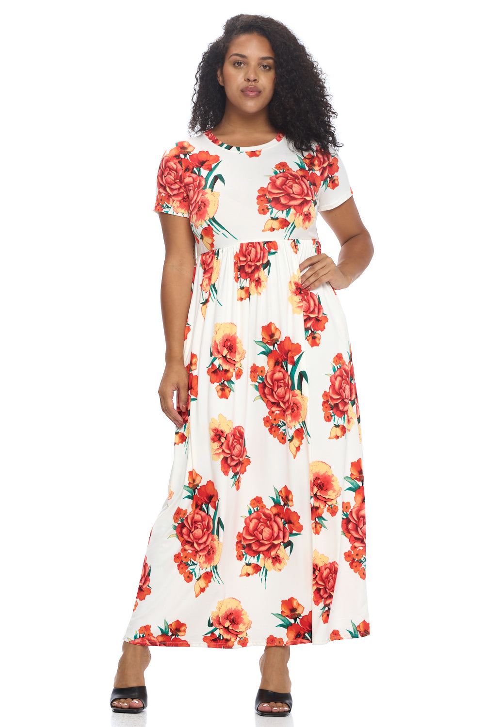 Short Sleeve Maxi Dress with Pockets Plus Size Floral