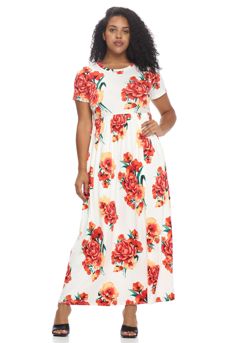 Short Sleeve Maxi Dress with Pockets Plus Size Floral