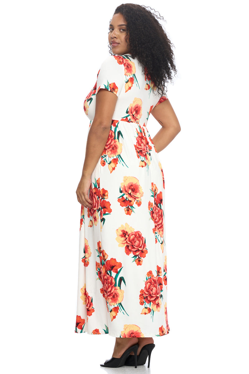 Short Sleeve Maxi Dress with Pockets Plus Size Floral