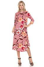 A-Line Swing Trapeze Midi Dress Floral